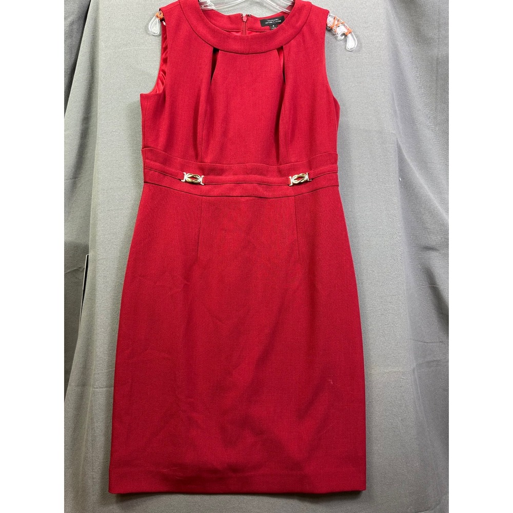Tahari Arthur S Levine Red Sleeveless Cutout Neck Sheath Dress Gold Hardware 8